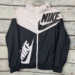 Nike Womens Black White Full Zip Windbreaker Jacket L